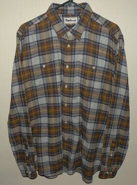 Barbour Abletown Men’s Large LS Tailored Fit Shirt Gray Marl Plaid MSH5019GY31